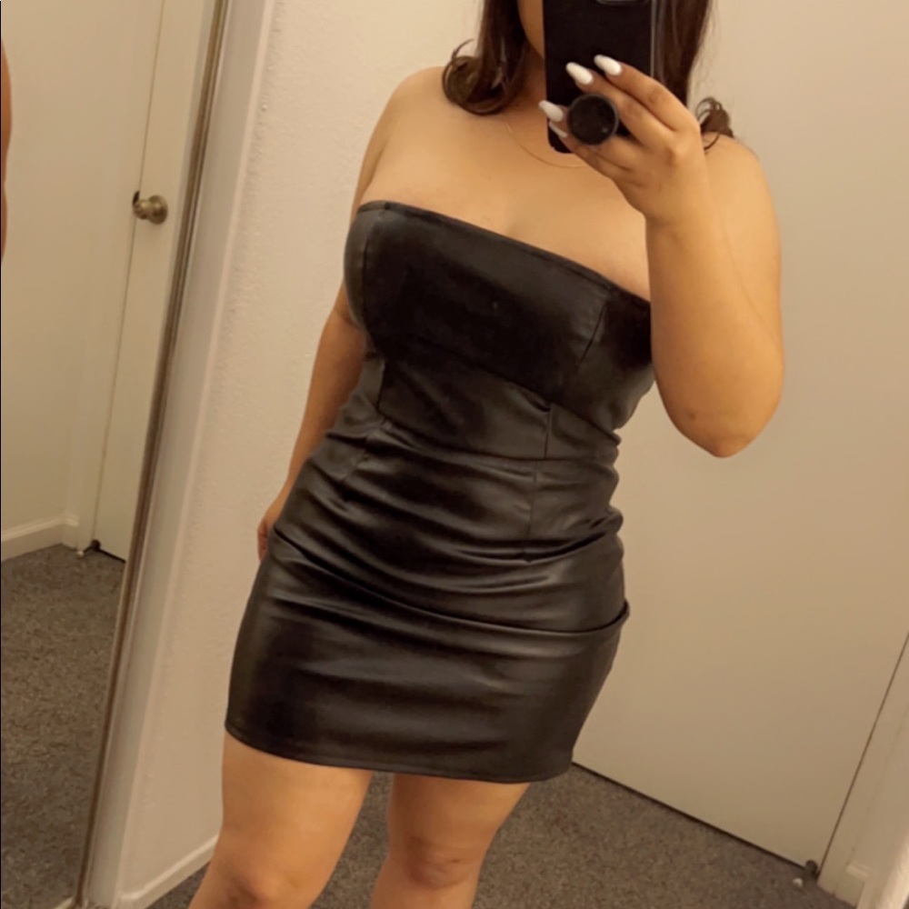 Pleather Strapless Dress